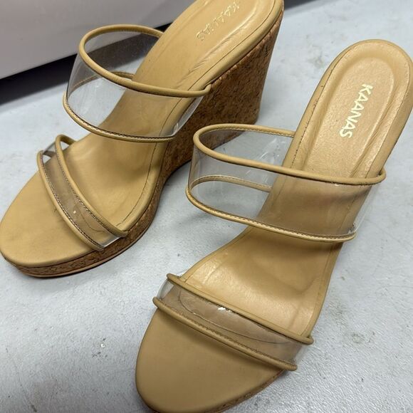 Kaanas Tan Cork Wedge Sandals with Clear Straps - Like New Condition - Size 9 - Picture 3 of 6